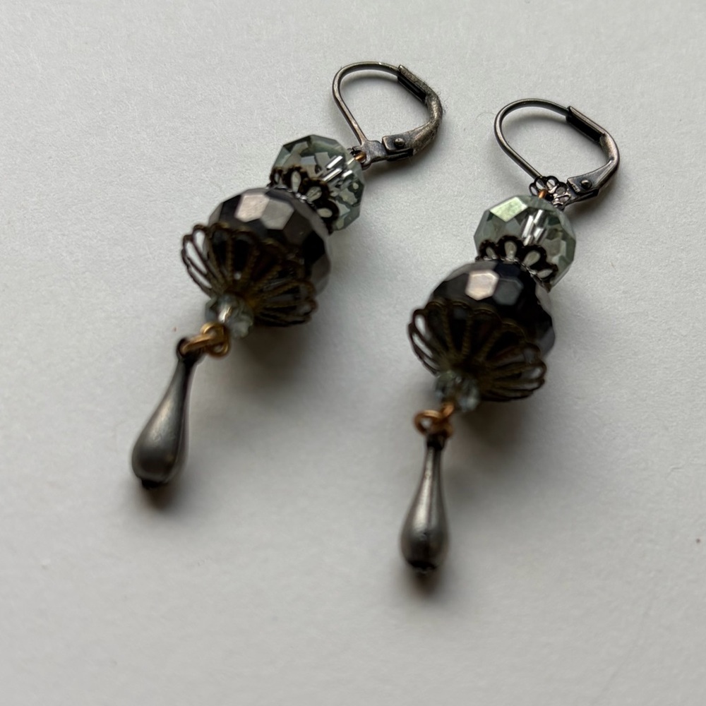 Handcrafted Glass Bead Drop Earrings in Smoky Gray